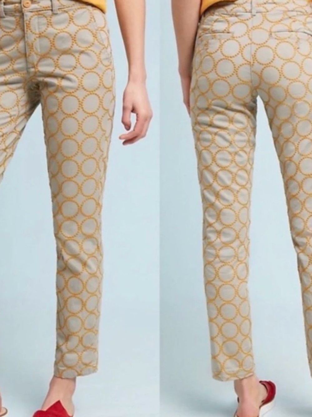 Anthropologie Chino Embroidered Circle Pattern Relaxed Pants Size 30 Boho chic